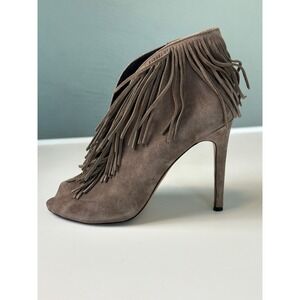 Vince Camuto Fringe Suede Peep Toe Booties Taupe Size 8.5 Consign